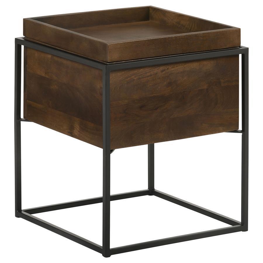 CoasterEssence - Ondrej - Square Accent Table With Removable Top Tray - Dark Brown And Gunmetal - 5th Avenue Furniture