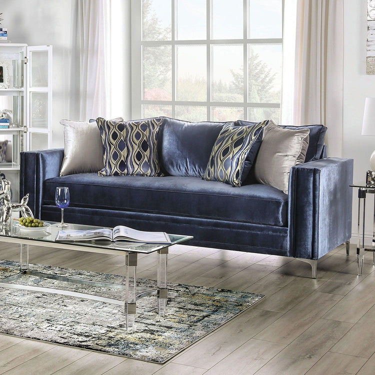 Furniture of America - Jodie - Sofa - Satin Blue / Silver - 5th Avenue Furniture