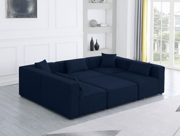 Meridian Furniture - Cube - Modular Sectional 6 Piece - Navy - Fabric - 5th Avenue Furniture