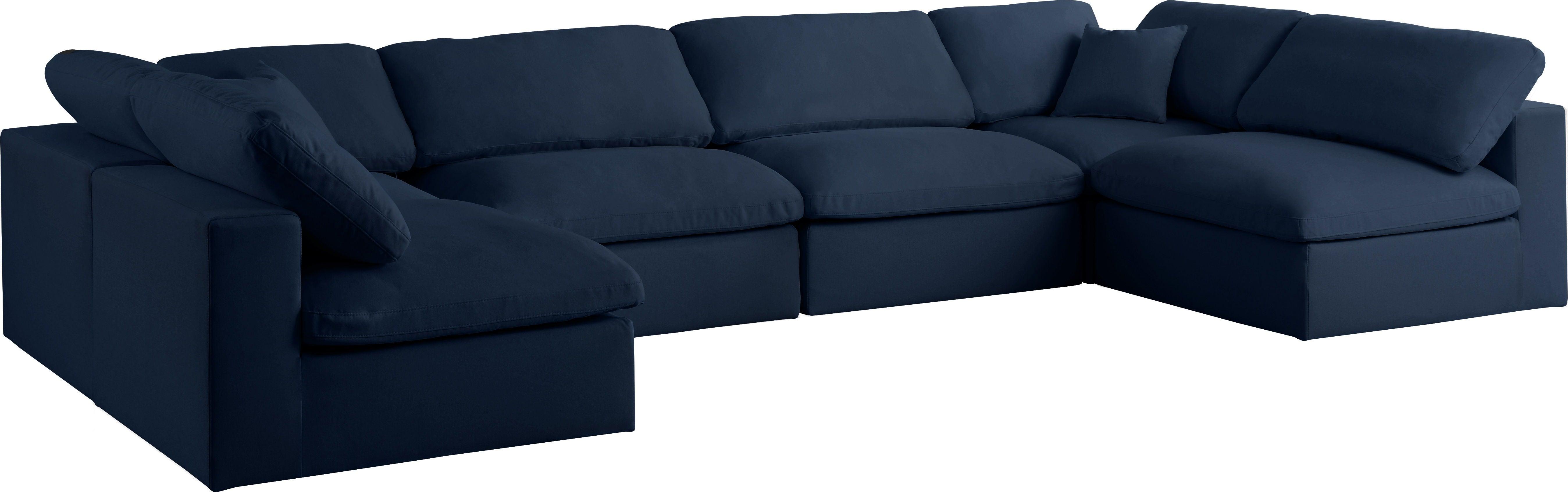 Meridian Furniture - Serene - Textured Fabric Deluxe Comfort Modular Sectional 6 Piece - Navy - Fabric - 5th Avenue Furniture