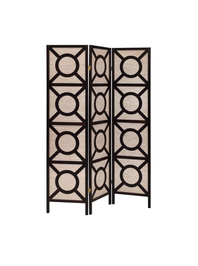 CoasterEveryday - Vulcan - 3-Panel Geometric Folding Screen Tan And - Cappuccino - 5th Avenue Furniture