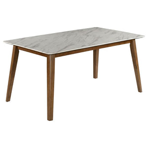 CoasterEveryday - Everett - Faux Marble Top Dining Table - Natural Walnut And White - 5th Avenue Furniture