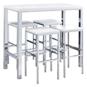 CoasterEveryday - Natividad - 5 Piece Bar Set - White High Gloss And Chrome - 5th Avenue Furniture