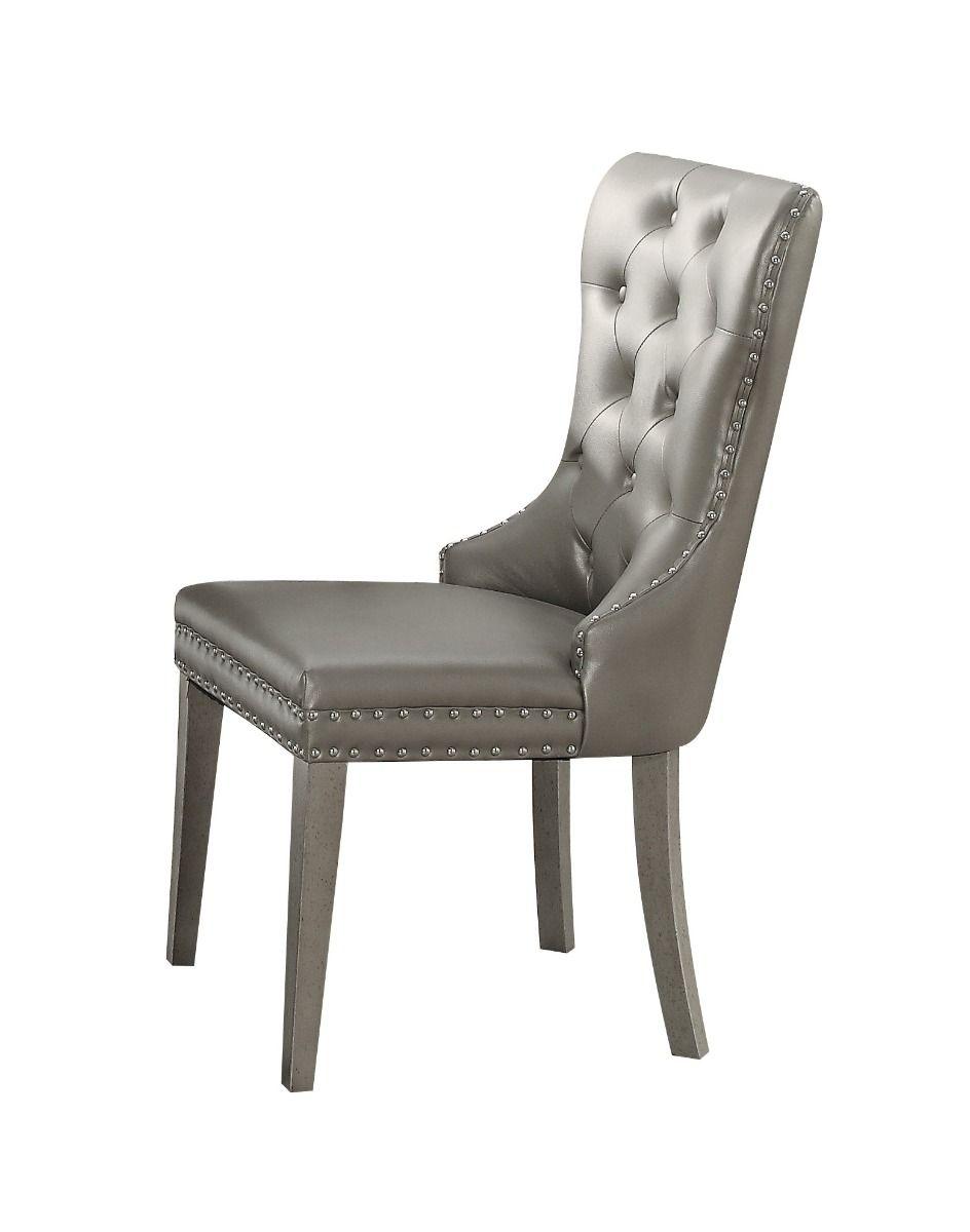 ACME - Kacela - Side Chair (Set of 2) - Silver PU & Antique Silver Finish - 5th Avenue Furniture