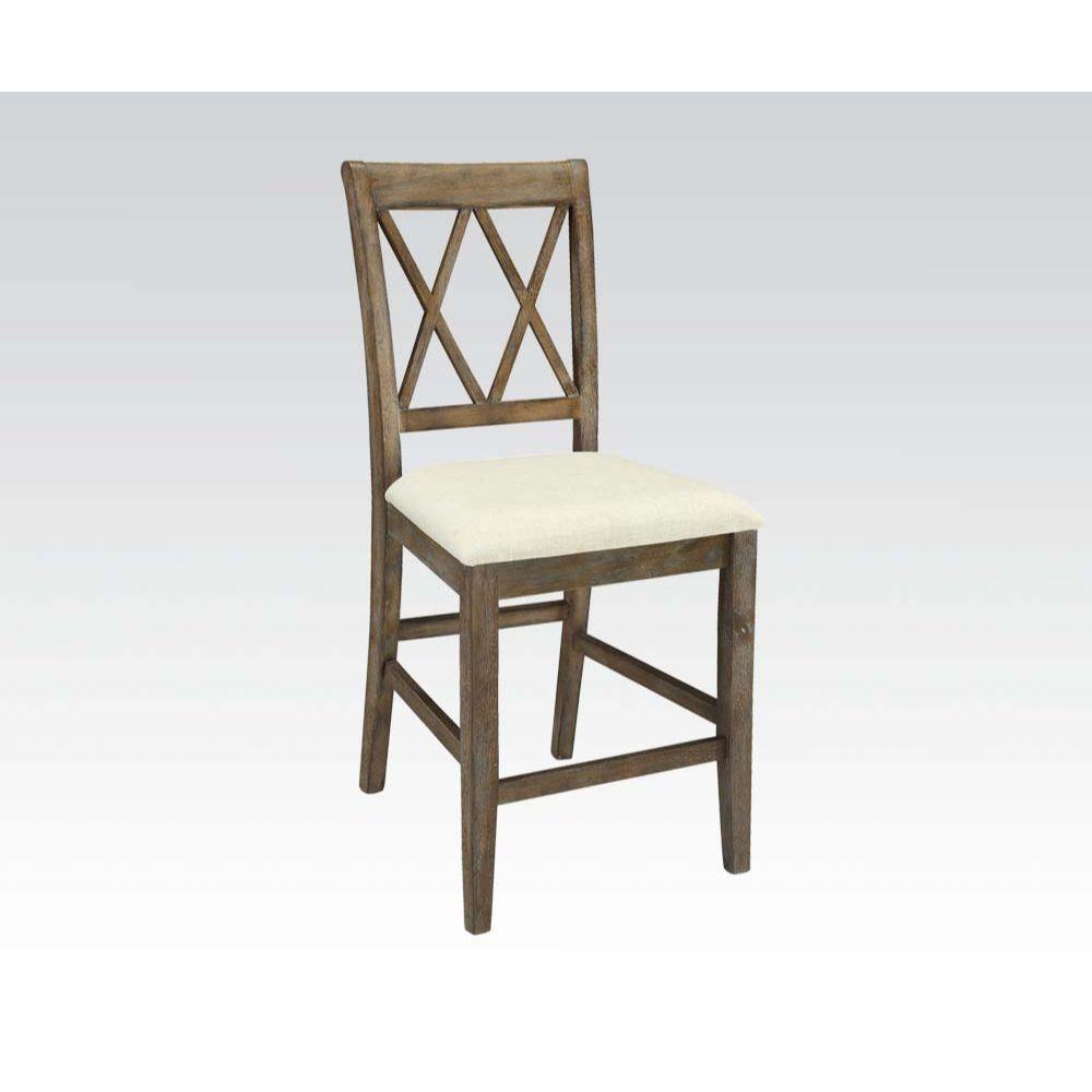 ACME - Claudia - Counter Height Chair (Set of 2) - Beige Linen & Salvage Brown - 5th Avenue Furniture