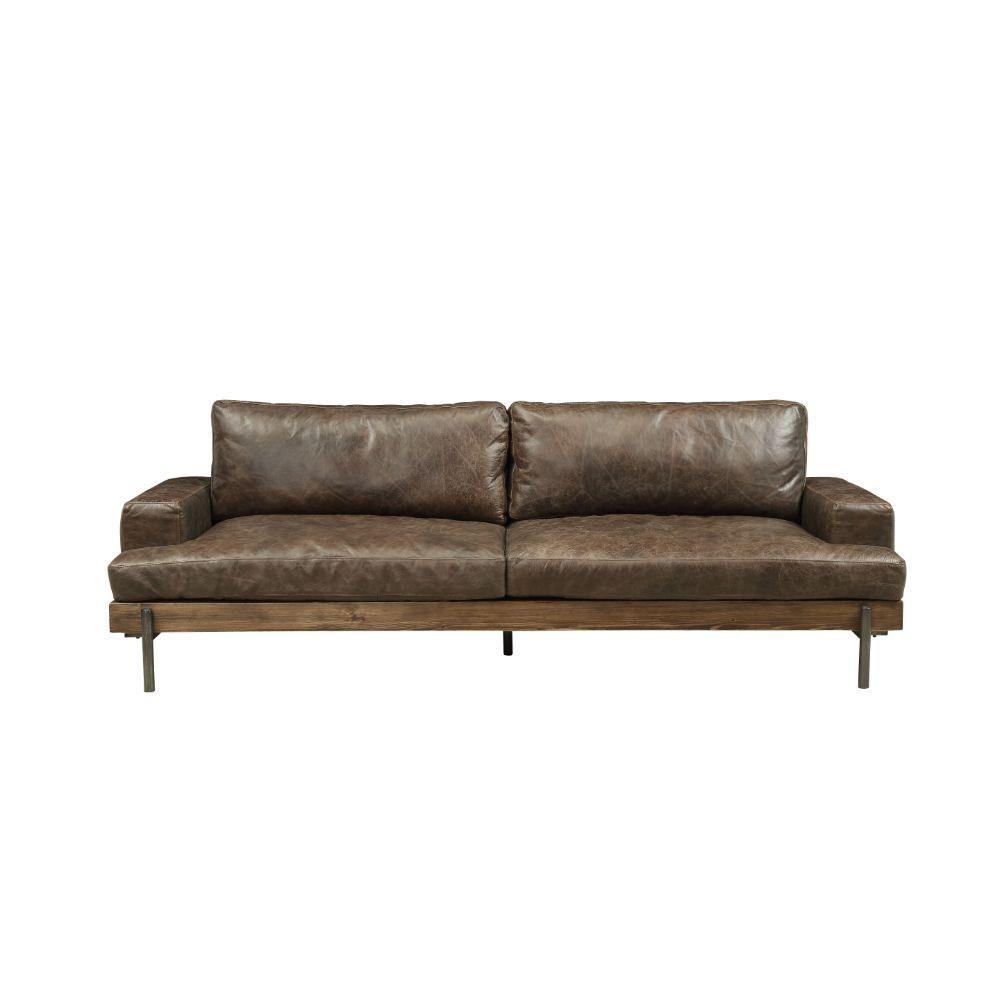 ACME - Silchester - Sofa - Oak & Distress Chocolate Top Grain Leather - 5th Avenue Furniture