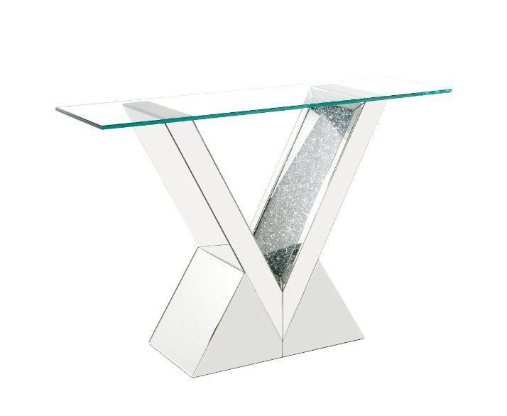 ACME - Noralie - Accent Table - Clear Glass, Mirrored & Faux Diamonds - 32" - 5th Avenue Furniture