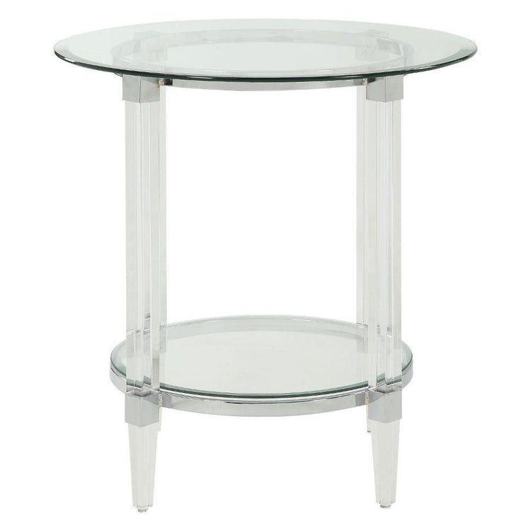 ACME - Polyanthus - End Table - Clear Acrylic, Chrome & Clear Glass - 5th Avenue Furniture