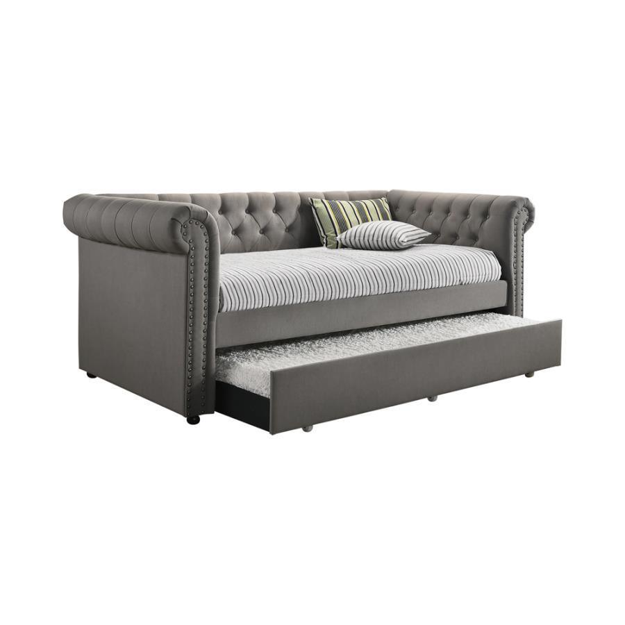 CoasterEssence - Kepner - Tufted Upholstered Day Bed With Trundle - Gray - 5th Avenue Furniture