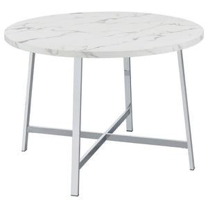 Coaster Fine Furniture - Alcott - Round Faux Carrara Marble Top Dining Table - Chrome - 5th Avenue Furniture