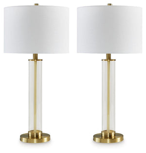 Signature Design by Ashley® - Orenman - Clear / Brass Finish - Glass Table Lamp (Set of 2) - 5th Avenue Furniture