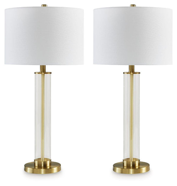 Signature Design by Ashley® - Orenman - Clear / Brass Finish - Glass Table Lamp (Set of 2) - 5th Avenue Furniture