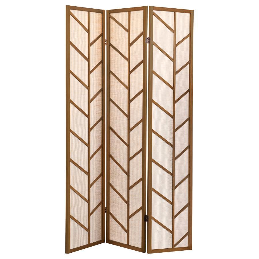 CoasterEveryday - Mila - Foldable 3-Panel Screen - Walnut And Linen - 5th Avenue Furniture