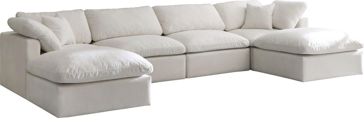 Meridian Furniture - Plush - Velvet Standart Comfort Modular Sectional 6 Piece - Cream - Fabric - 5th Avenue Furniture
