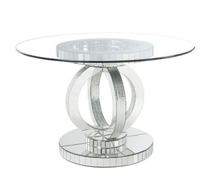 ACME - Ornat - Dining Table - Clear Glass, Mirrored & Faux Diamonds - 30" - 5th Avenue Furniture