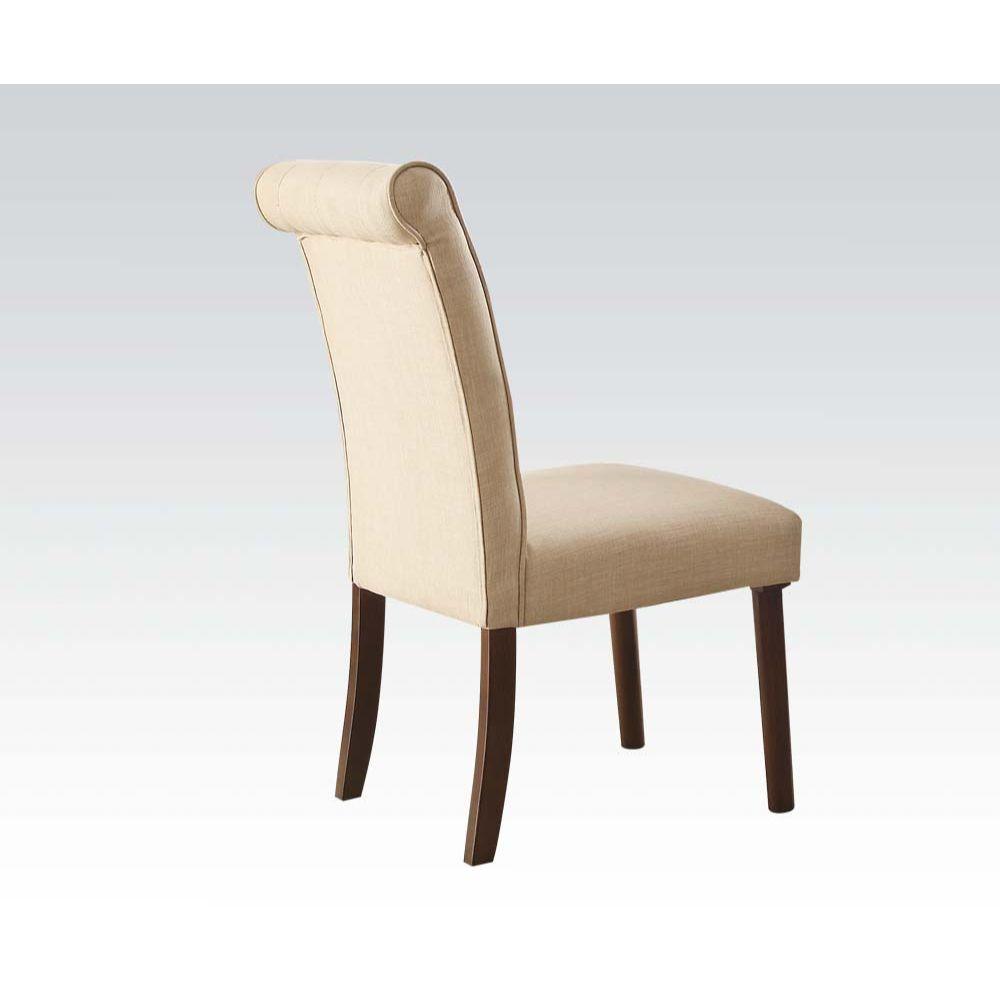 ACME - Gasha - Side Chair (Set of 2) - Beige Linen & Walnut - 5th Avenue Furniture