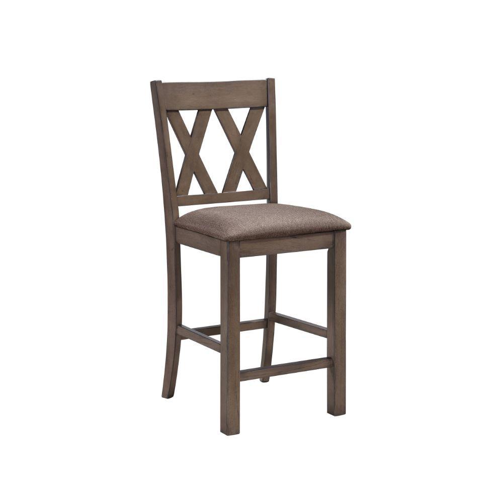 ACME - Scarlett - Counter Height Chair (Set of 2) - Brown Fabric & Walnut - 5th Avenue Furniture