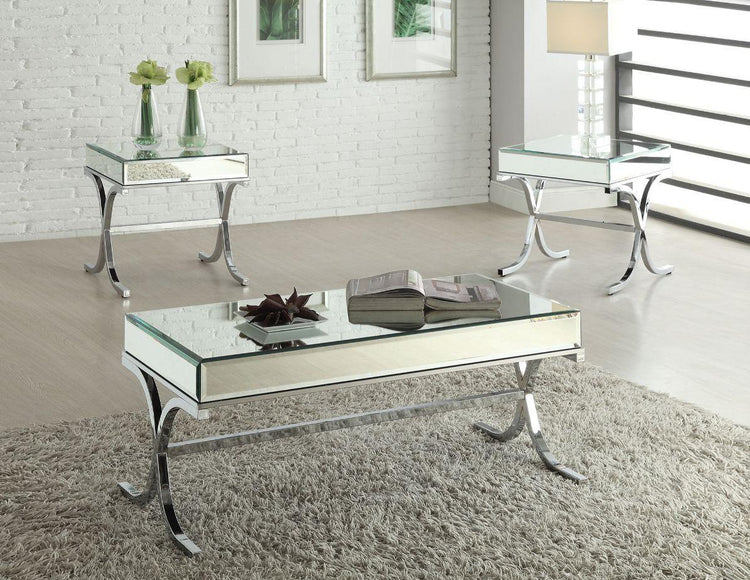 ACME - Yuri - Coffee Table - Mirrored Top & Chrome - 5th Avenue Furniture