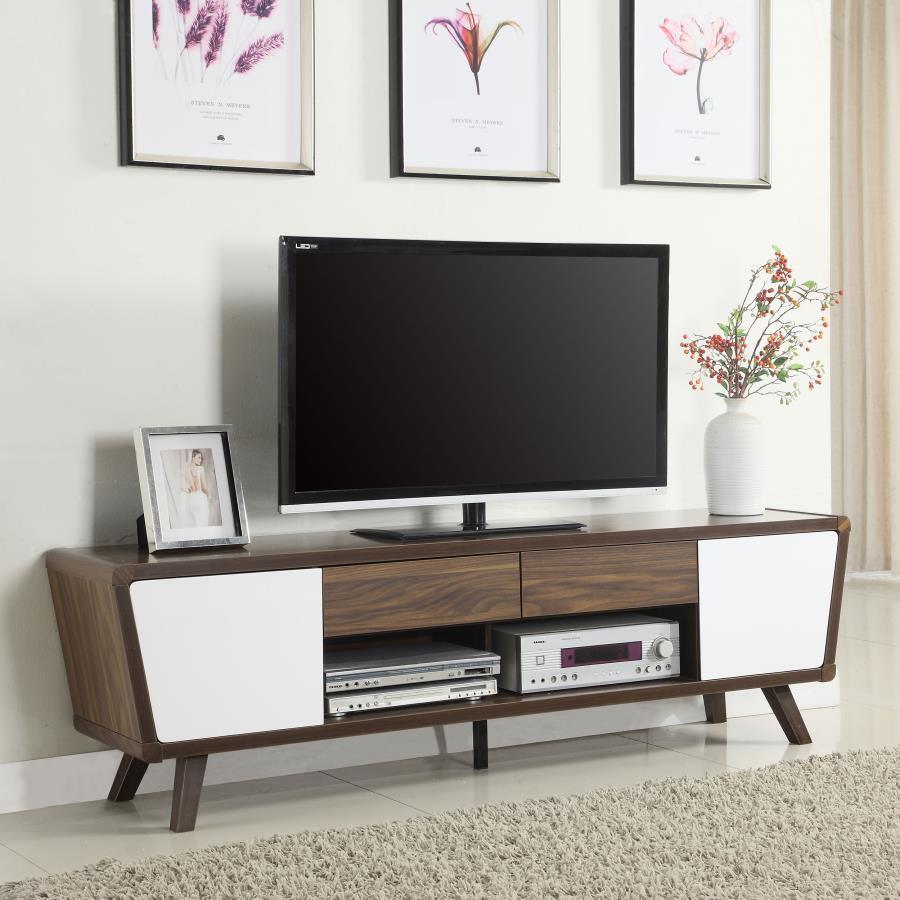 CoasterEssence - Alvin - 2-Drawer TV Console - Dark Walnut And Glossy White - 5th Avenue Furniture