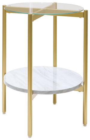 Ashley Furniture - Wynora - White / Gold - Round End Table - 5th Avenue Furniture