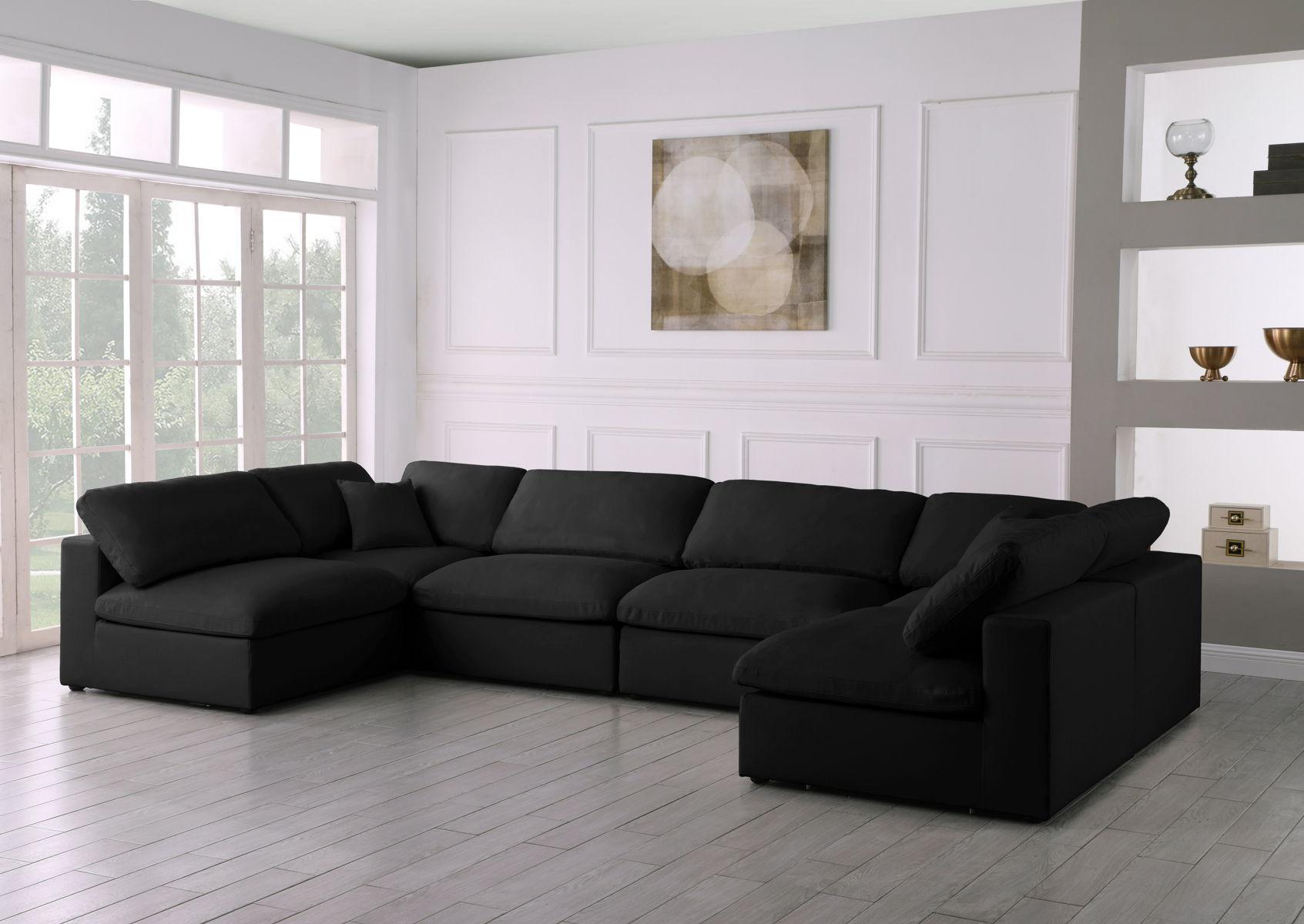 Meridian Furniture - Plush - Velvet Standart Comfort Modular Sectional 6 Piece - Black - Fabric - Modern & Contemporary - 5th Avenue Furniture