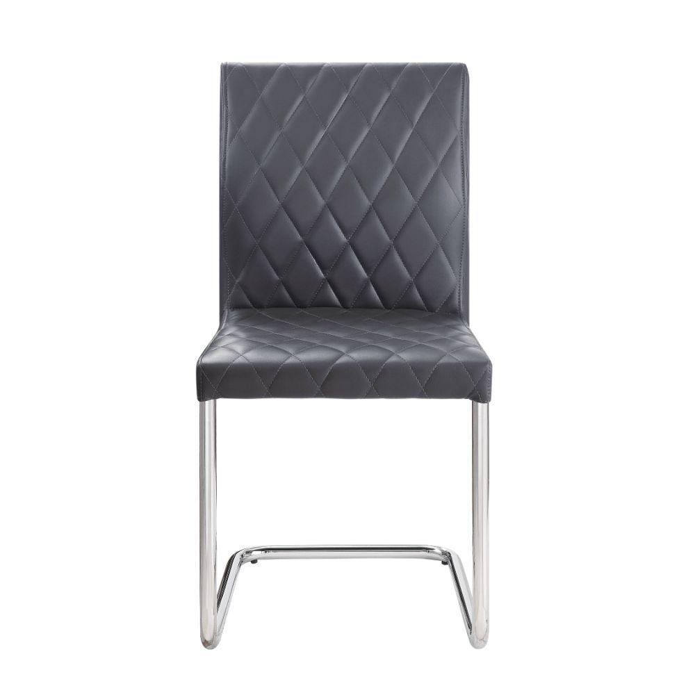 ACME - Ansonia - Side Chair (Set of 2) - Gray PU & Chrome - 5th Avenue Furniture