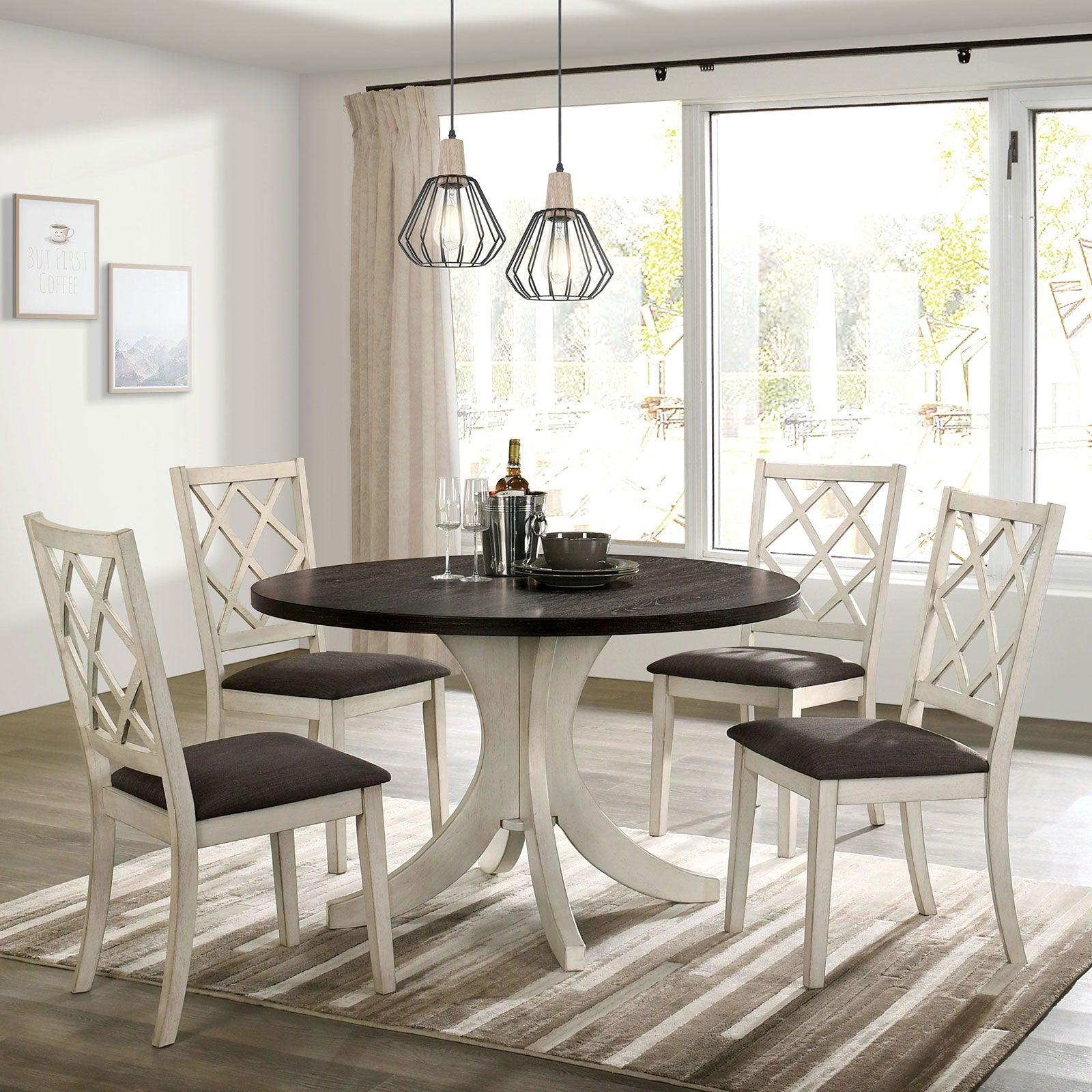 Furniture of America - Haleigh - Round Dining Table - Antique White / Dark Walnut - 5th Avenue Furniture