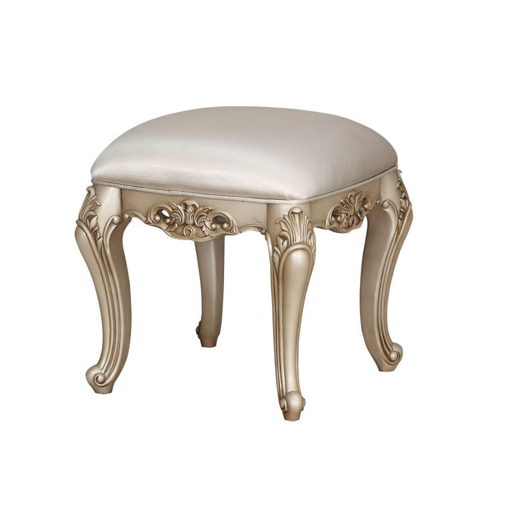 ACME - Gorsedd - Vanity Stool - Fabric & Antique White - 5th Avenue Furniture