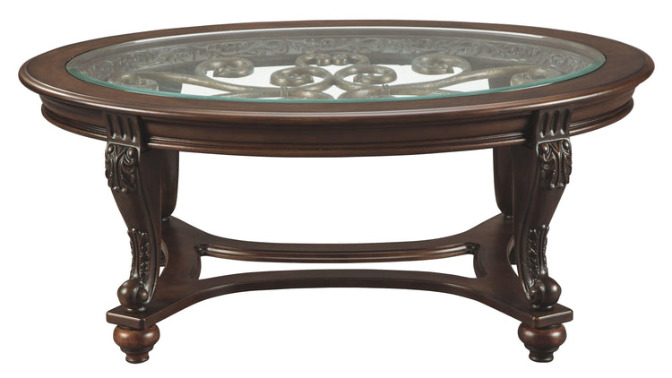 Ashley Furniture - Norcastle - Dark Brown - Oval Cocktail Table - 5th Avenue Furniture