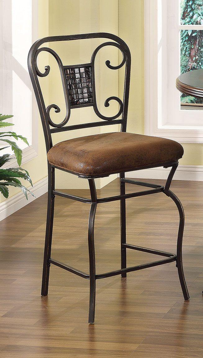 ACME - Tavio - Counter Height Chair (Set of 2) - Fabric & Antique Bronze - 5th Avenue Furniture