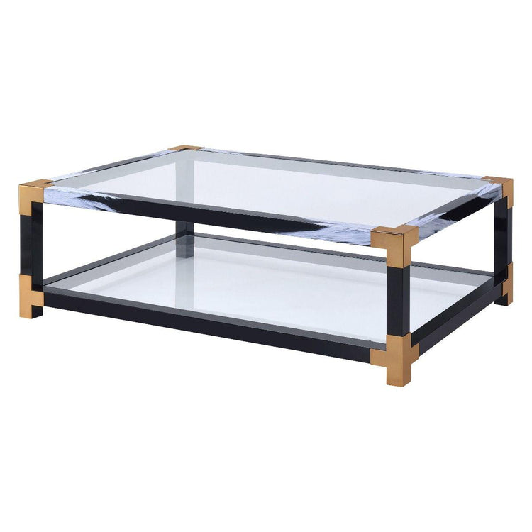 ACME - Lafty - Coffee Table - White Brushed & Clear Glass - 5th Avenue Furniture