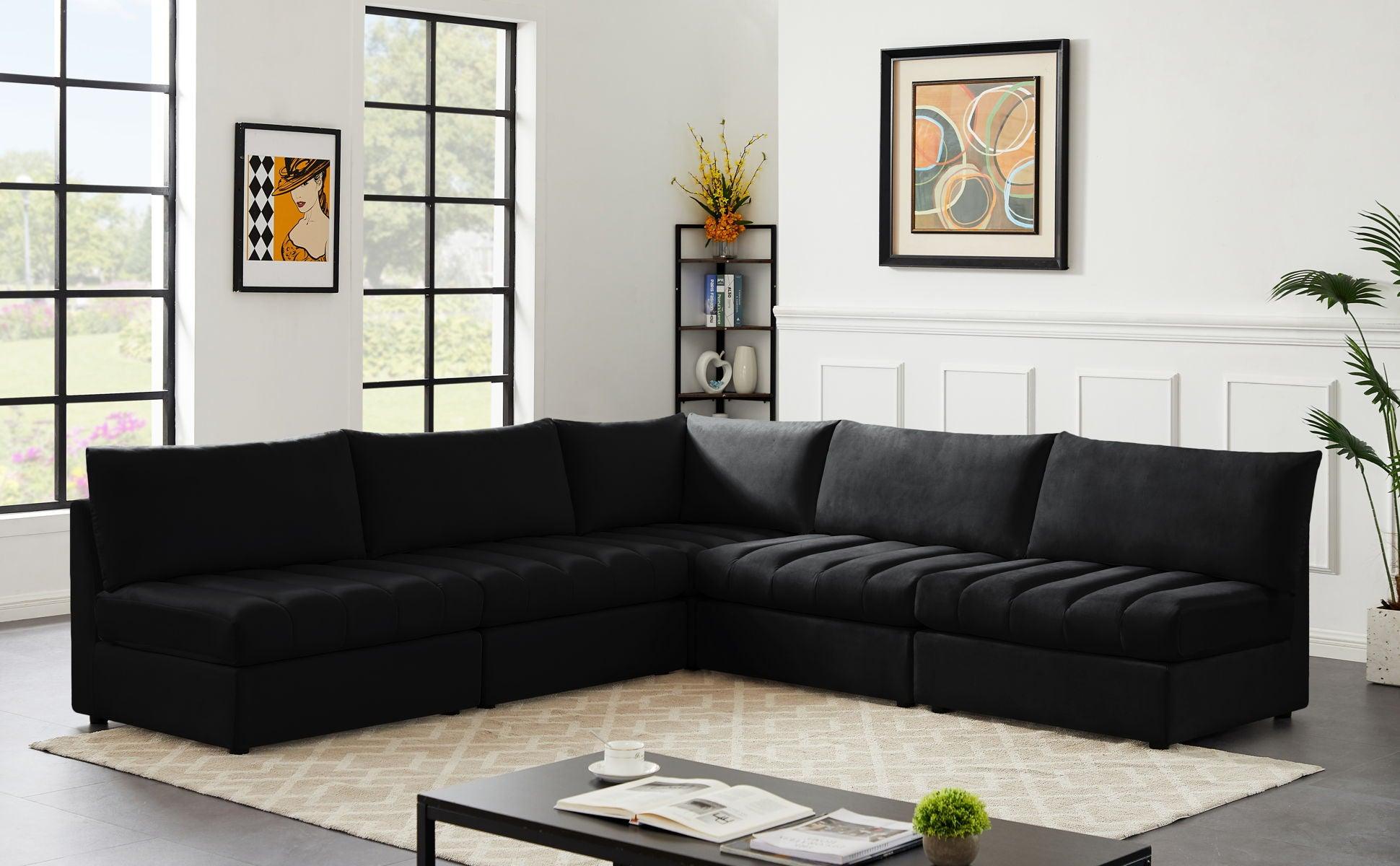 Meridian Furniture - Jacob - Modular Sectional 5 Piece - Black - 5th Avenue Furniture