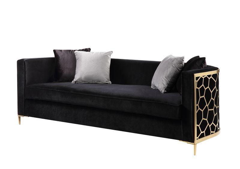 ACME - Fergal - Sofa - Black Velvet & Gold Finish - 5th Avenue Furniture