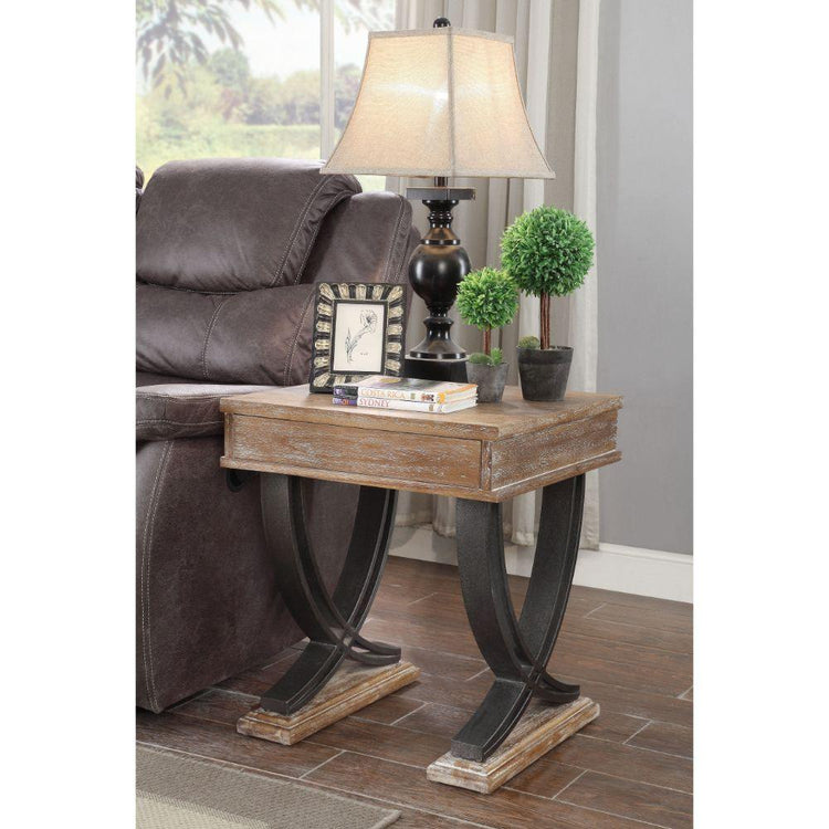 ACME - Pellio - End Table - Antique Oak & Black - 5th Avenue Furniture