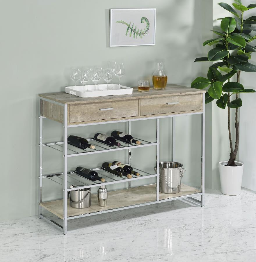 Coaster Fine Furniture - Melrose - Bar Cabinet - Gray Washed Oak And Chrome - 5th Avenue Furniture