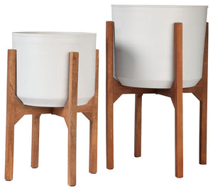 Ashley Furniture - Dorcey - White / Brown - Planter Set (Set of 2) - 5th Avenue Furniture