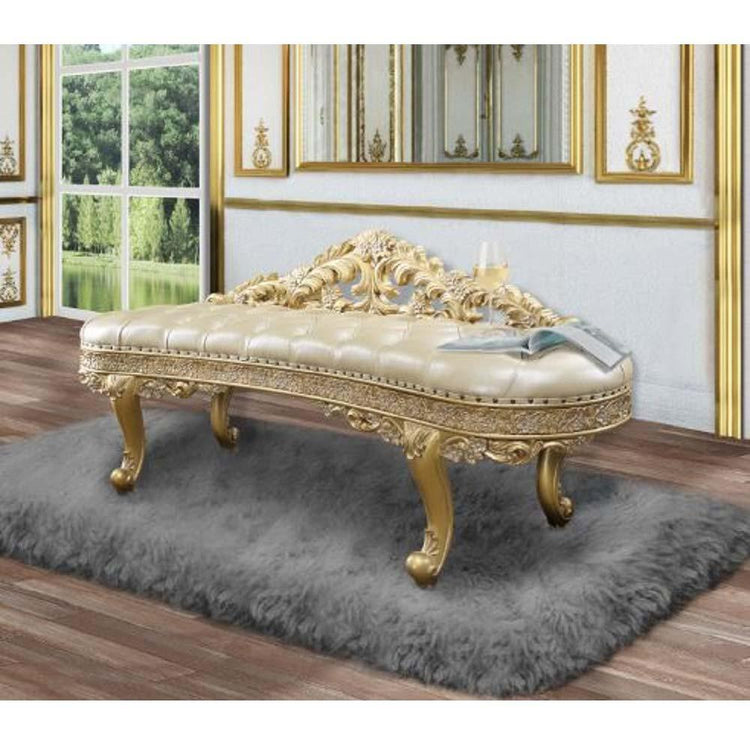 ACME - Cabriole - Bench - Light Gold PU & Gold Finish - 5th Avenue Furniture