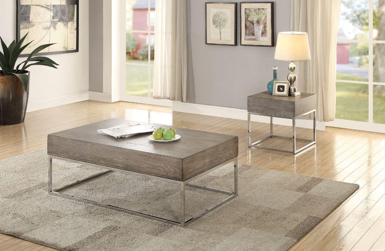 ACME - Cecil II - Coffee Table - Gray Oak & Chrome - 5th Avenue Furniture