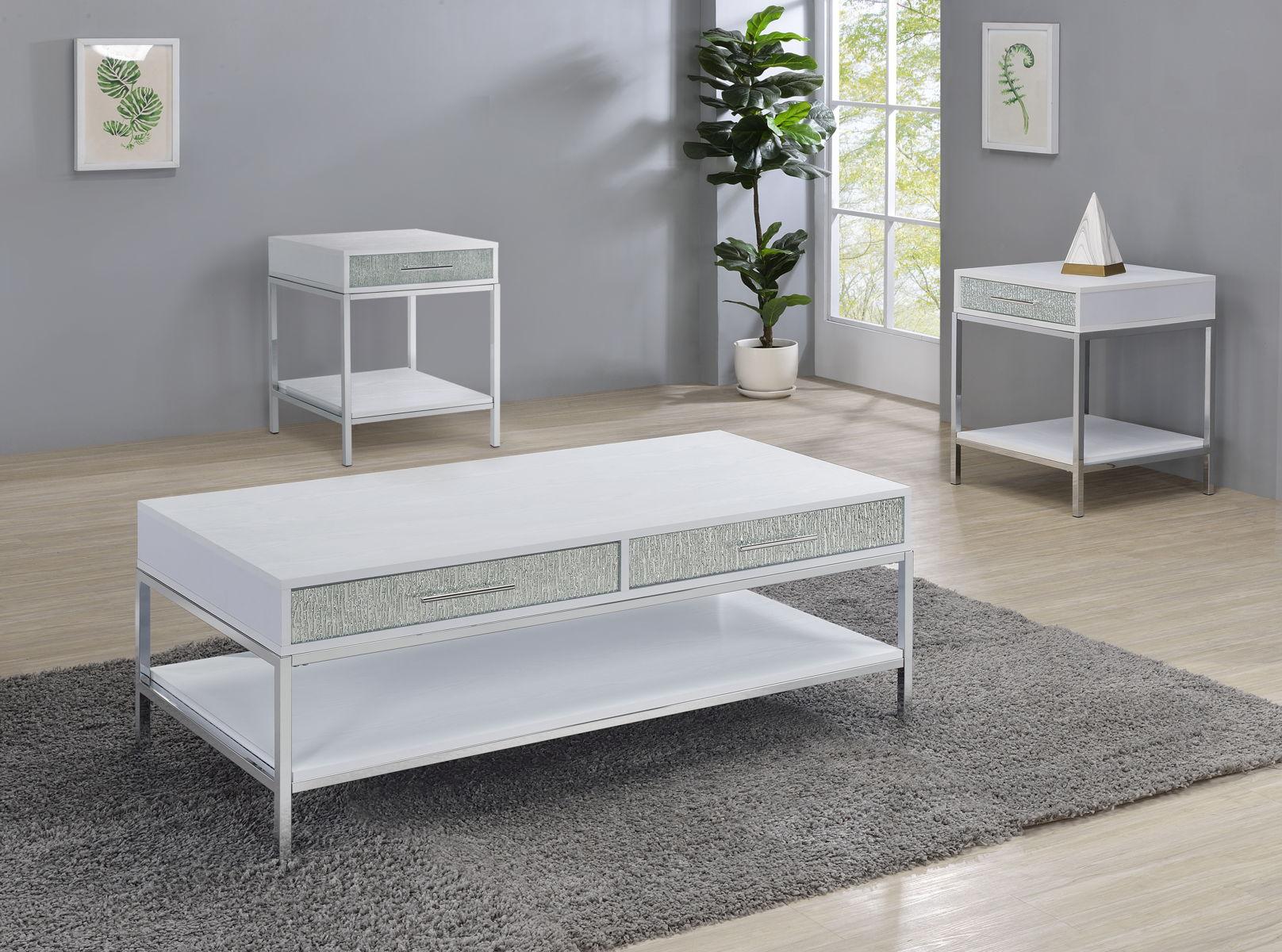 Steve Silver Furniture - Mirage - 3 Piece Table Set (Cocktail & 2 End Tables) - White - 5th Avenue Furniture