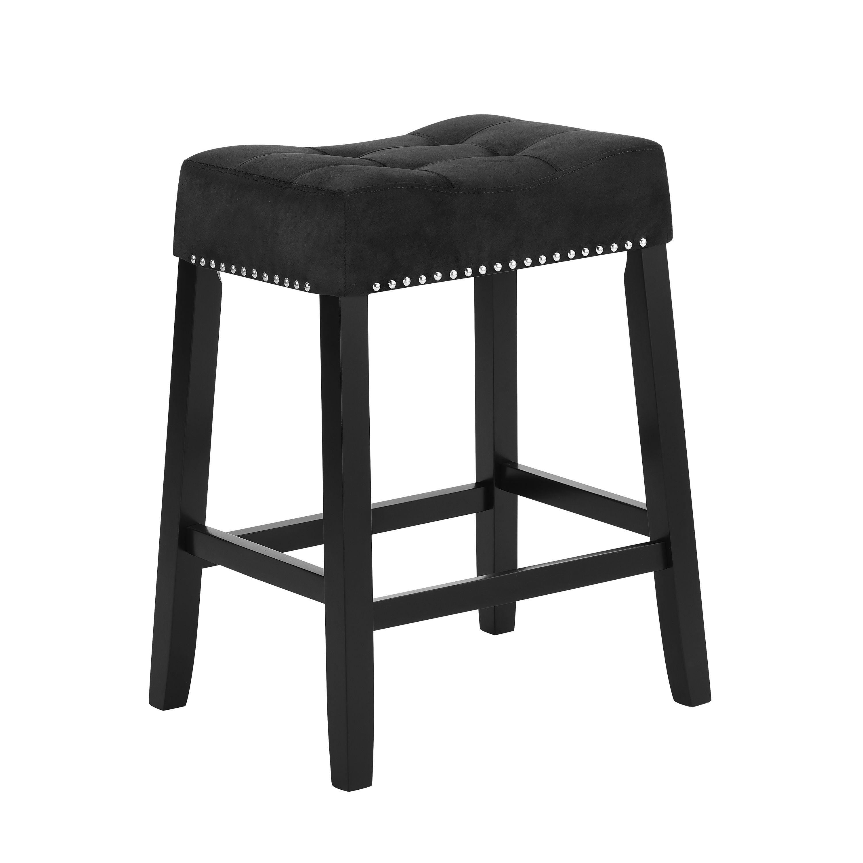 Crown Mark - Lennon - Saddle Counter Bar Stool (Set of 2) - Black - 5th Avenue Furniture