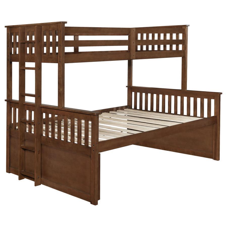 CoasterElevations - Atkin - Twin Extra Long Over Queen 3-Drawer Bunk Bed - Weathered Walnut - 5th Avenue Furniture