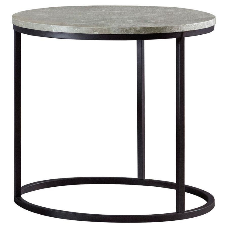 CoasterEveryday - Lainey - Faux Marble Round Top End Table - Gray And Gunmetal - 5th Avenue Furniture