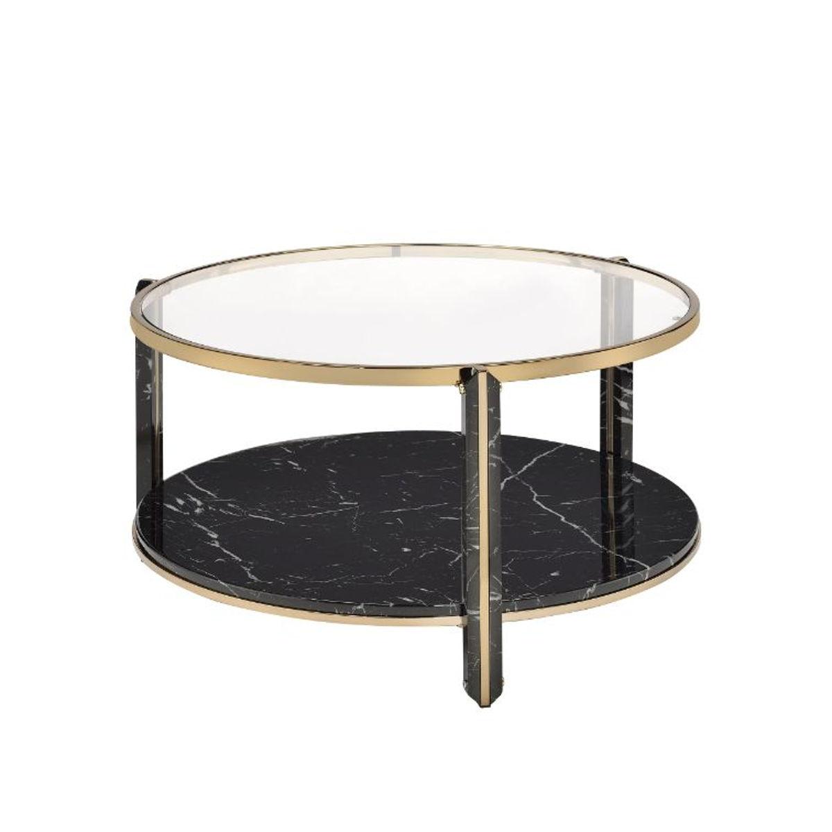 ACME - Thistle - Coffee Table - Clear Glass, Faux Black Marble & Champagne Finish - 5th Avenue Furniture