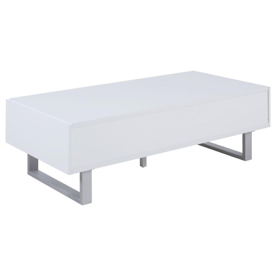 CoasterEssence - Atchison - 2-Drawer Coffee Table - High Glossy White - 5th Avenue Furniture