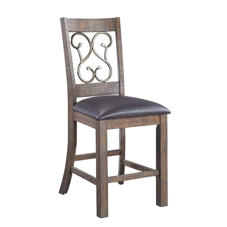 ACME - Raphaela - Counter Height Chair (Set of 2) - Black PU & Weathered Cherry Finish - 5th Avenue Furniture
