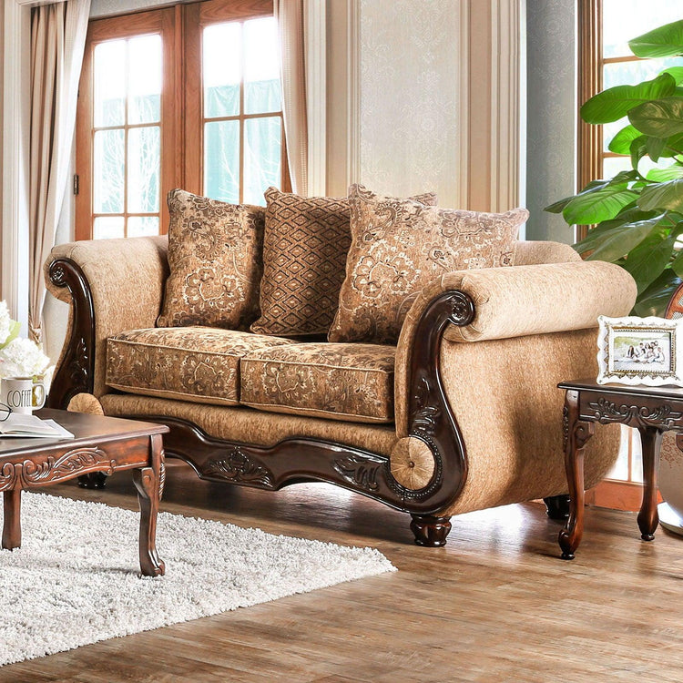 Furniture of America - Nicanor - Loveseat - Tan / Gold - 5th Avenue Furniture