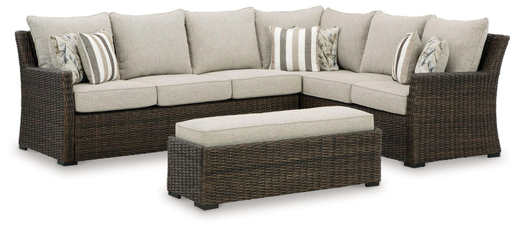 Signature Design by Ashley® - Brook Ranch - Brown - Sofa Sectional, Bench With Cushion (Set of 3) - 5th Avenue Furniture