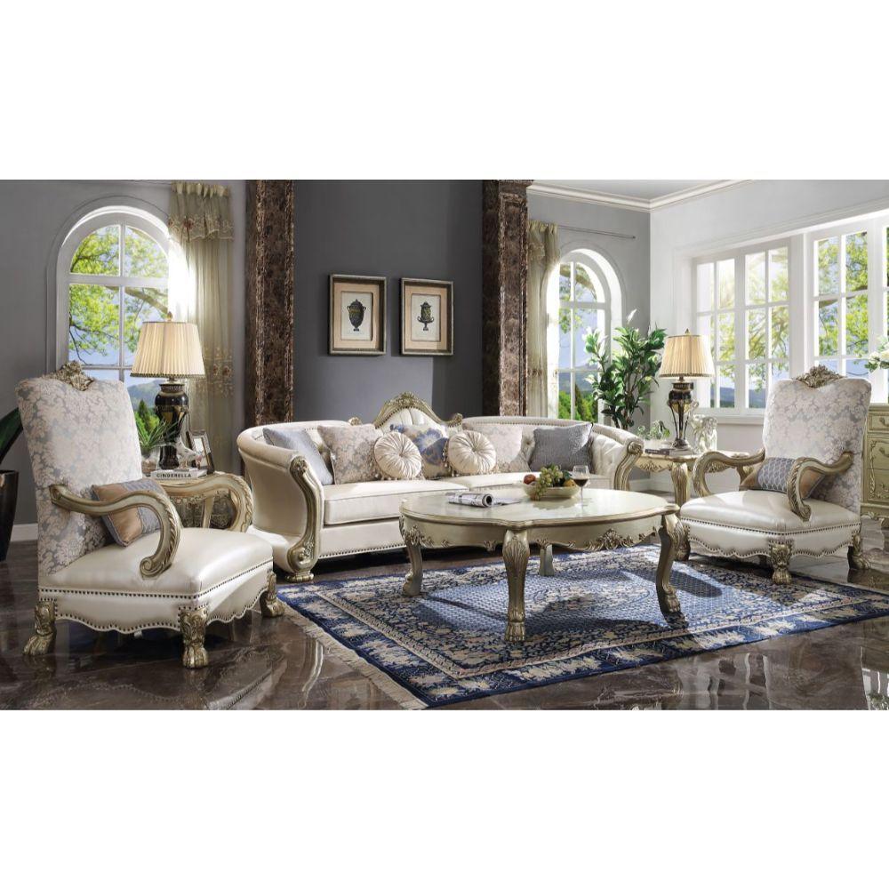 ACME - Dresden II - Sofa - Pearl PU & Gold Patina - 5th Avenue Furniture