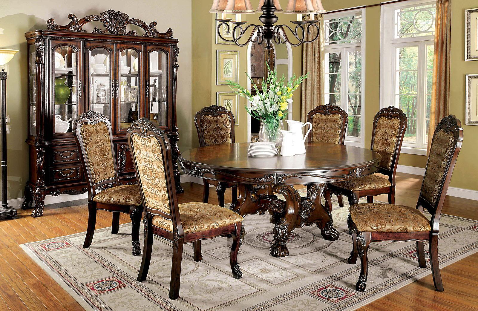 Furniture of America - Medieve - Round Dining Table - Cherry - 5th Avenue Furniture