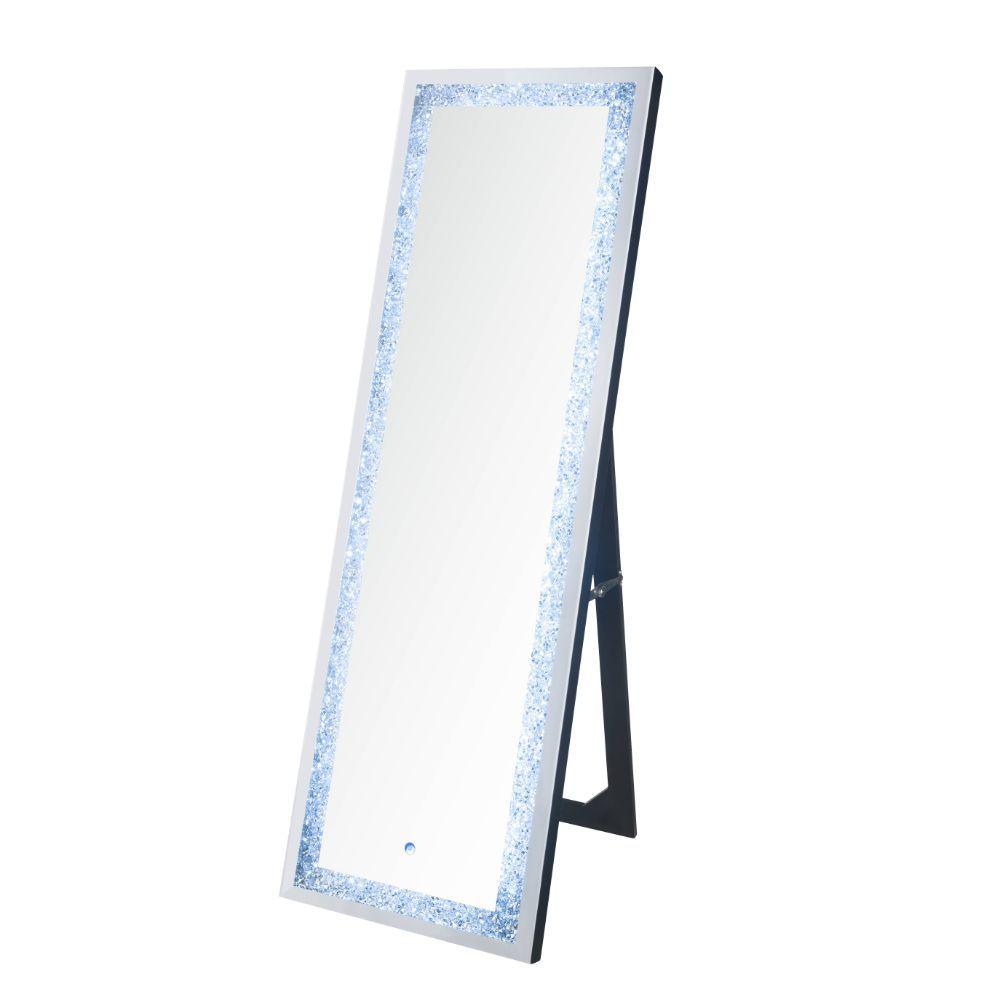 ACME - Noralie - Floor Mirror - Mirrored & Faux Diamonds - 60" - 5th Avenue Furniture